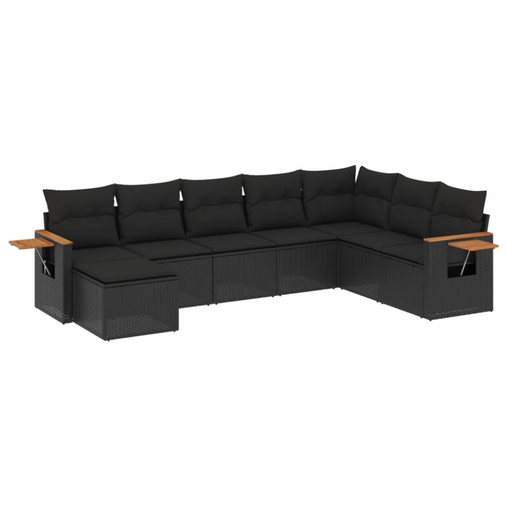 vidaXL Set mobilier de grădină cu perne, 8 piese, negru, poliratan