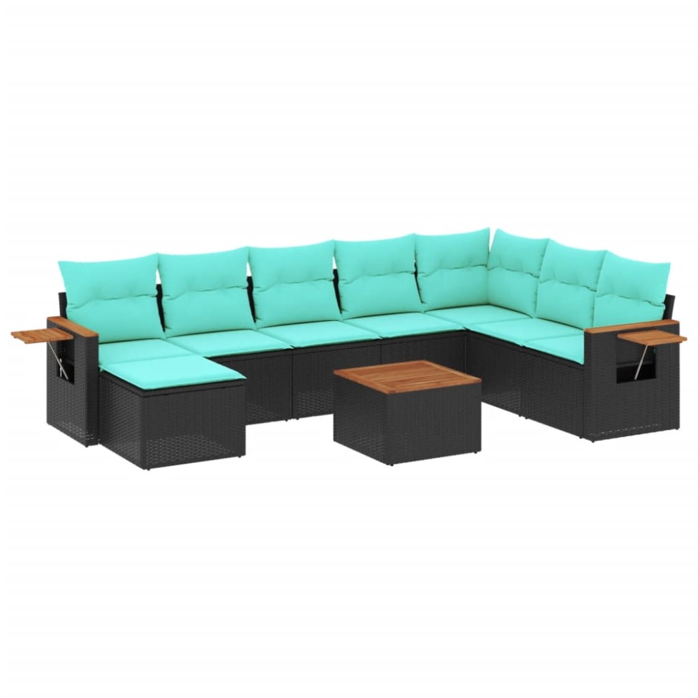 vidaXL Set mobilier de grădină cu perne, 9 piese, negru, poliratan
