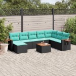 vidaXL Set mobilier de grădină cu perne, 9 piese, negru, poliratan