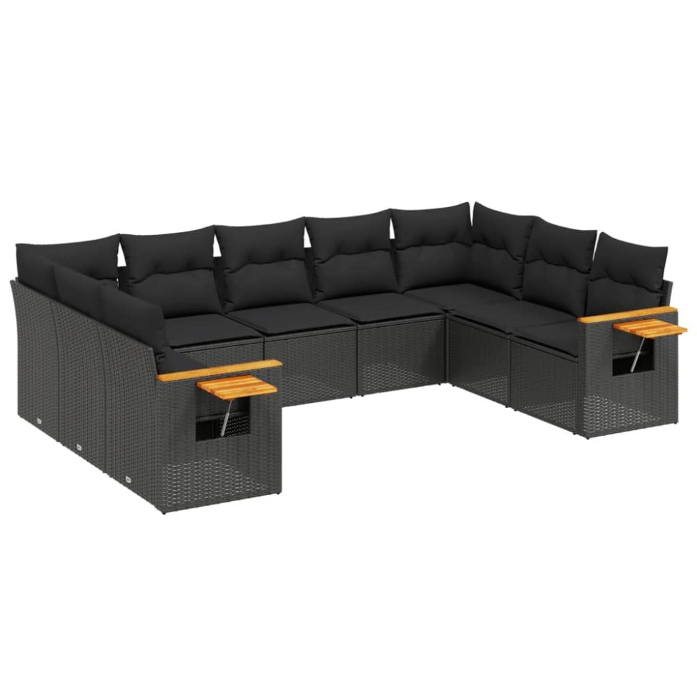 vidaXL Set mobilier de grădină cu perne, 9 piese, negru, poliratan