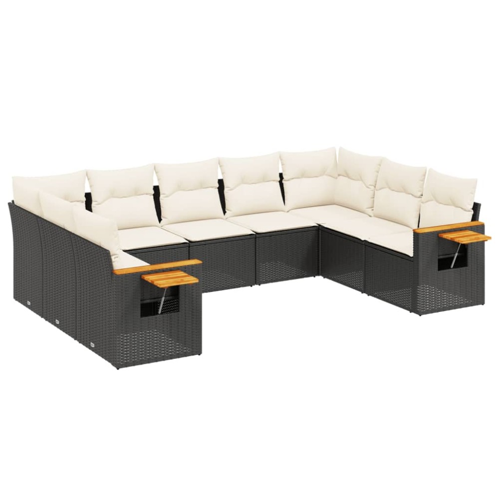 vidaXL Set mobilier de grădină cu perne, 9 piese, negru, poliratan