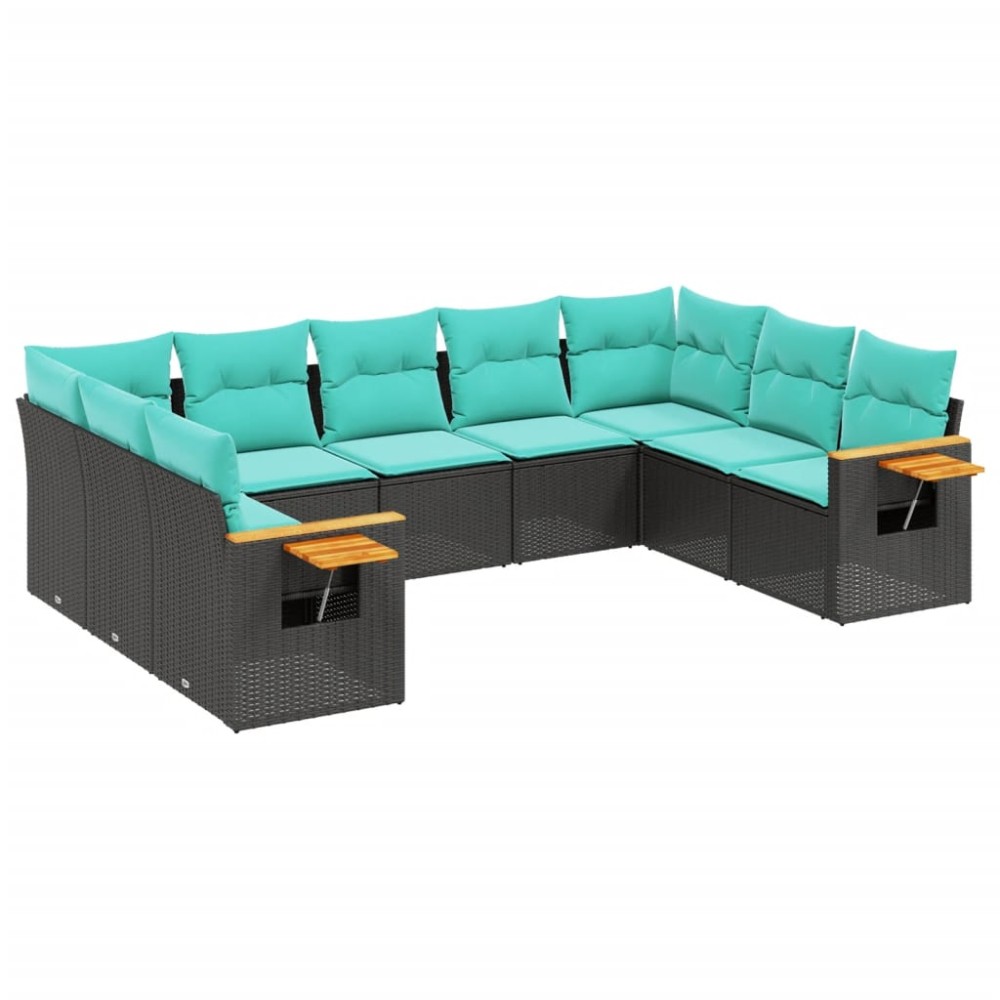 vidaXL Set mobilier de grădină cu perne, 9 piese, negru, poliratan