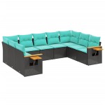vidaXL Set mobilier de grădină cu perne, 9 piese, negru, poliratan