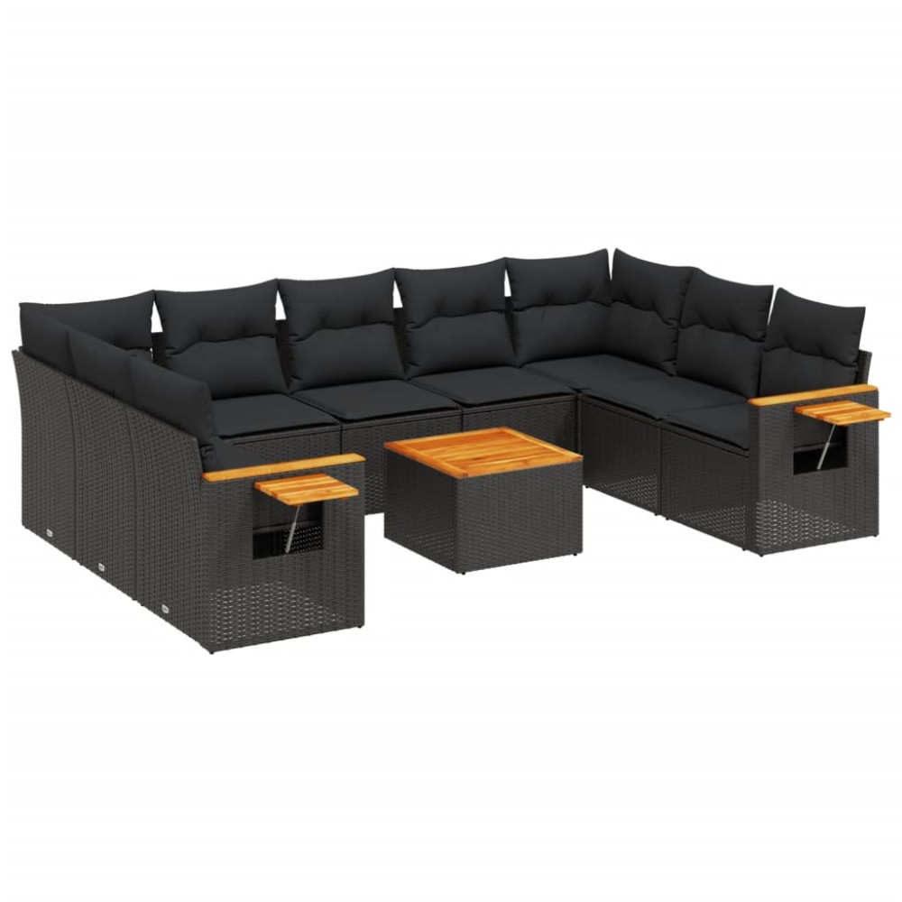 vidaXL Set canapele de grădină cu perne, 10 piese, negru, poliratan