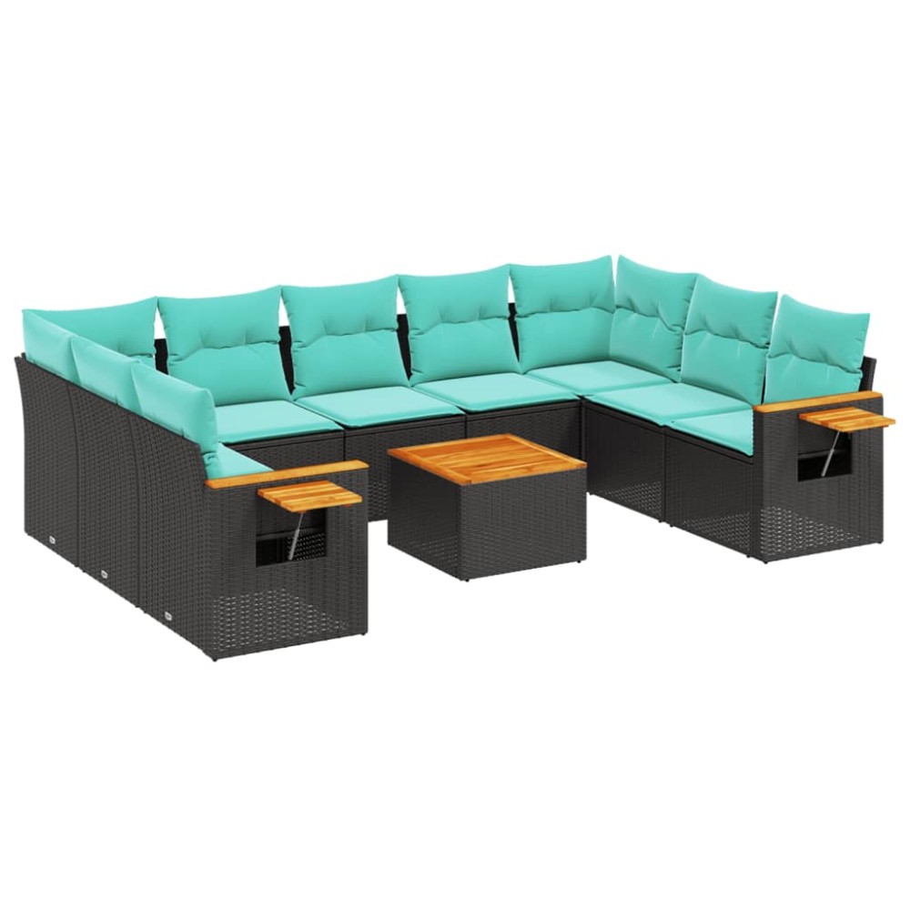 vidaXL Set canapele de grădină cu perne, 10 piese, negru, poliratan