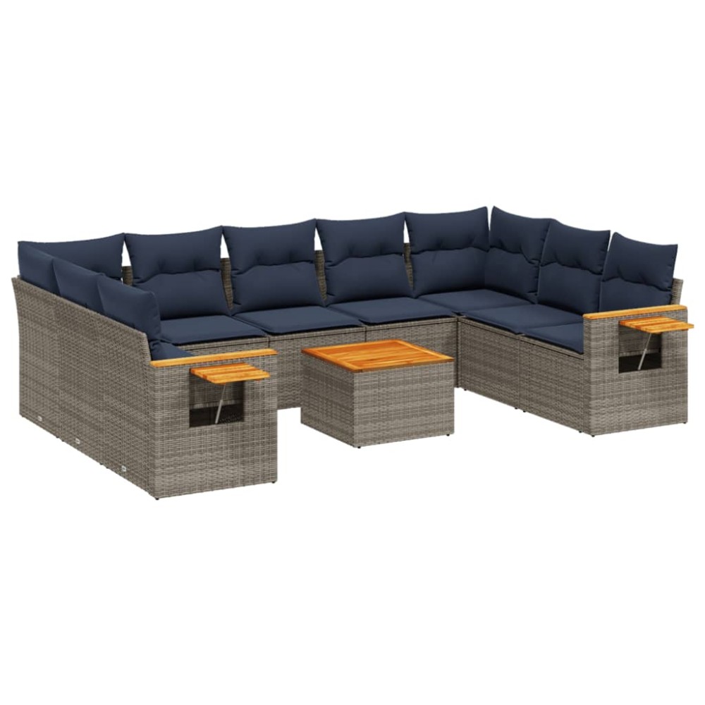vidaXL Set canapele de grădină cu perne, 10 piese, gri, poliratan