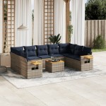 vidaXL Set canapele de grădină cu perne, 10 piese, gri, poliratan