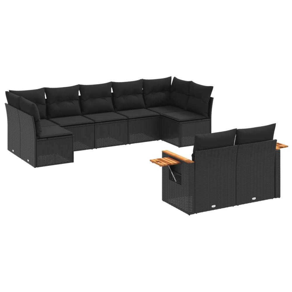 vidaXL Set mobilier de grădină cu perne, 9 piese, negru, poliratan
