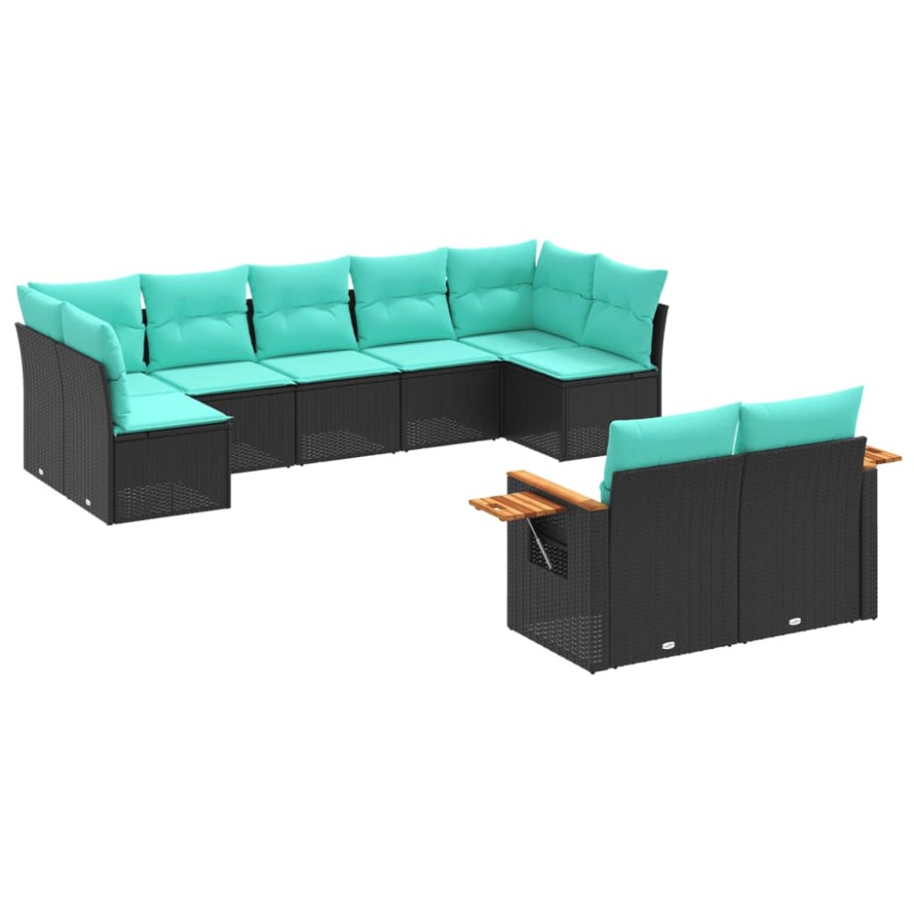 vidaXL Set mobilier de grădină cu perne, 9 piese, negru, poliratan