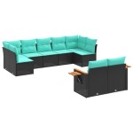vidaXL Set mobilier de grădină cu perne, 9 piese, negru, poliratan