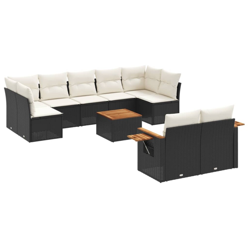 vidaXL Set canapele de grădină cu perne, 10 piese, negru, poliratan