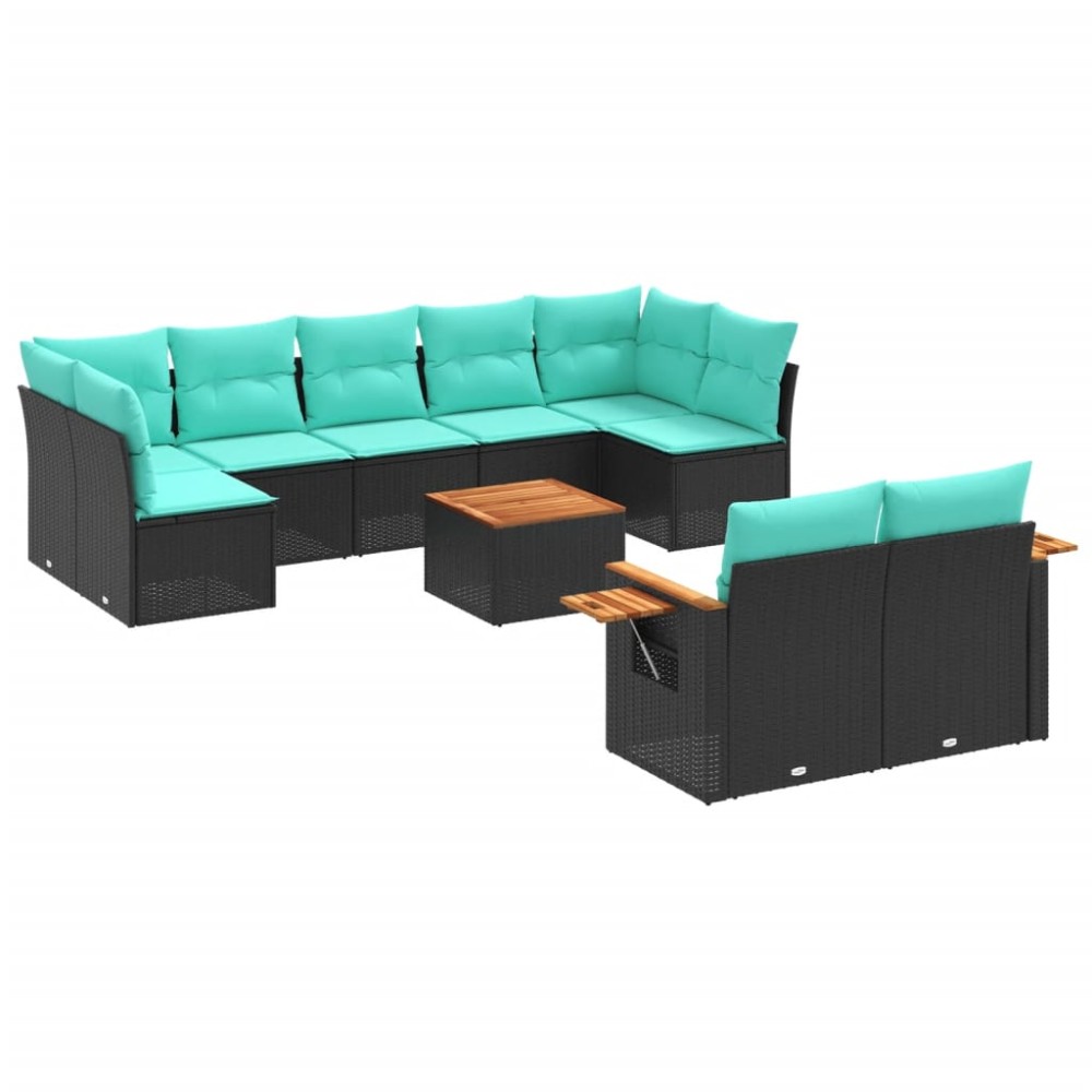 vidaXL Set canapele de grădină cu perne, 10 piese, negru, poliratan
