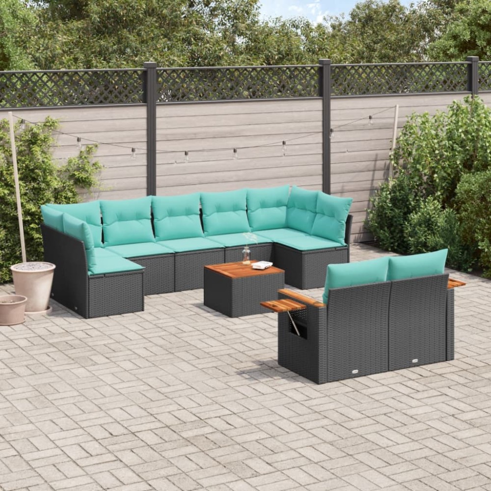 vidaXL Set canapele de grădină cu perne, 10 piese, negru, poliratan