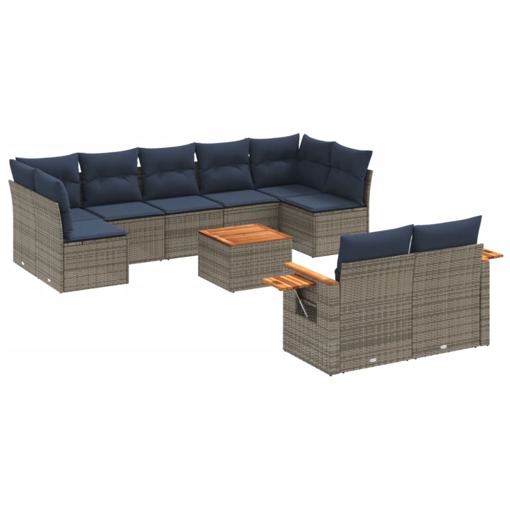vidaXL Set canapele de grădină cu perne, 10 piese, gri, poliratan