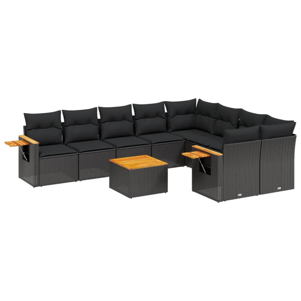 vidaXL Set canapele de grădină cu perne, 10 piese, negru, poliratan