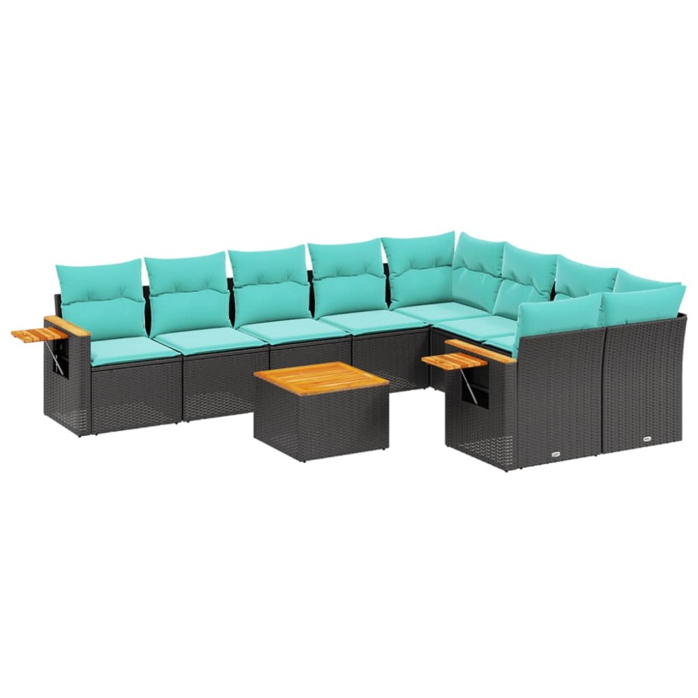 vidaXL Set canapele de grădină cu perne, 10 piese, negru, poliratan