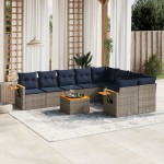 vidaXL Set canapele de grădină cu perne, 10 piese, gri, poliratan