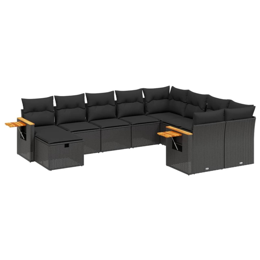 vidaXL Set canapele de grădină cu perne, 10 piese, negru, poliratan