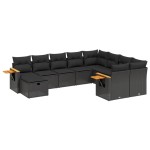 vidaXL Set canapele de grădină cu perne, 10 piese, negru, poliratan