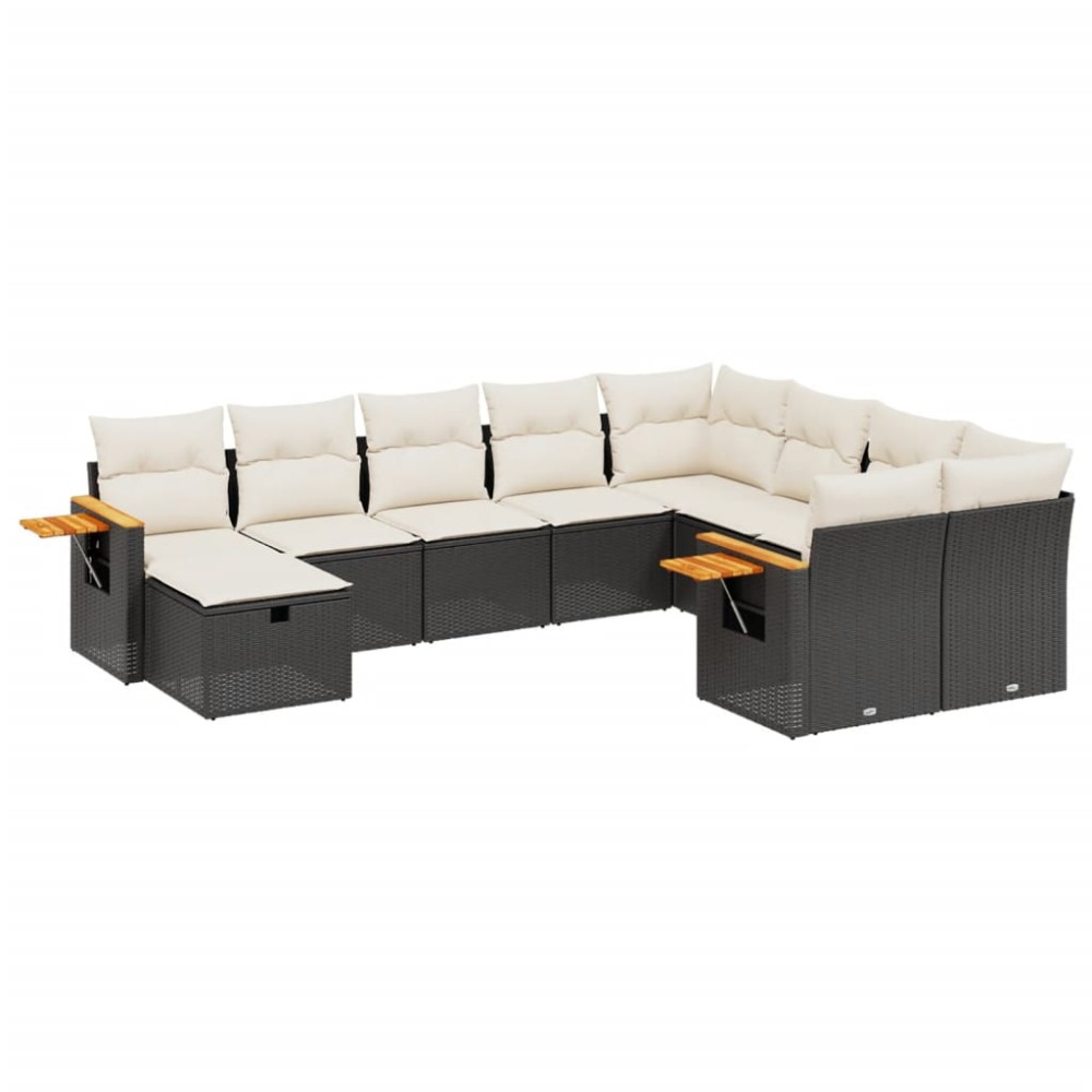 vidaXL Set canapele de grădină cu perne, 10 piese, negru, poliratan