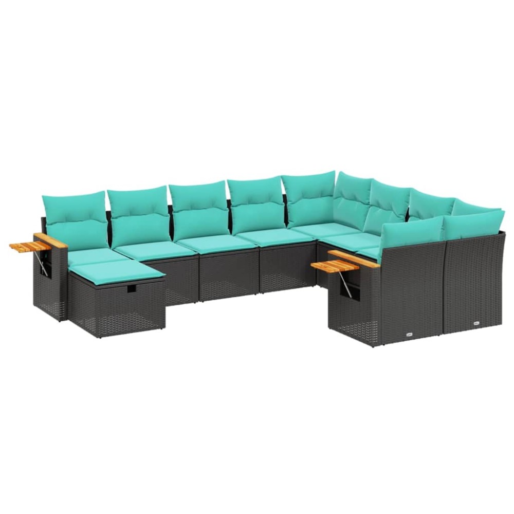 vidaXL Set canapele de grădină cu perne, 10 piese, negru, poliratan