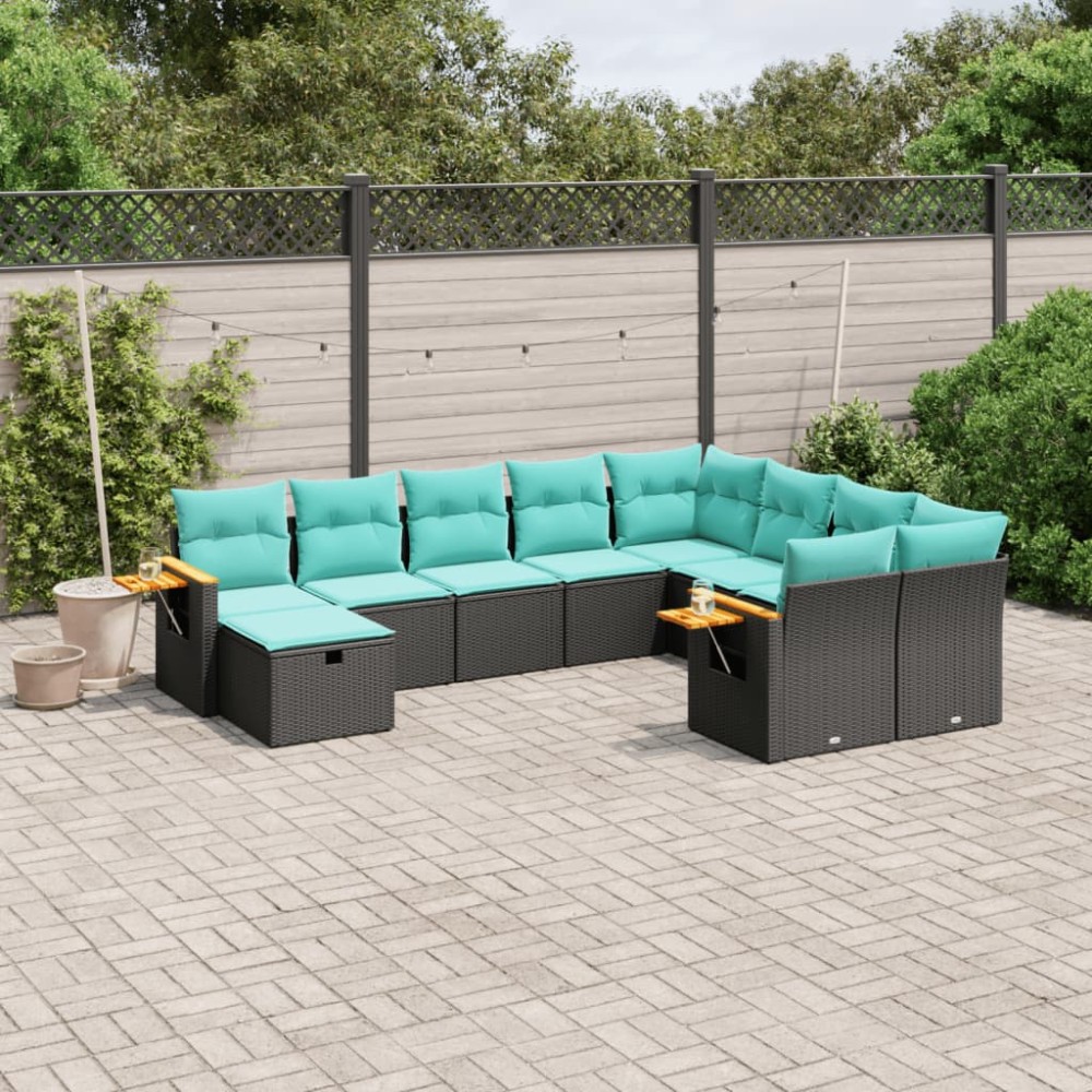 vidaXL Set canapele de grădină cu perne, 10 piese, negru, poliratan