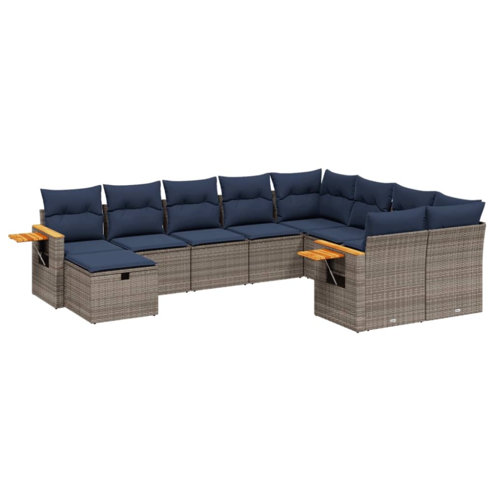vidaXL Set canapele de grădină cu perne, 10 piese, gri, poliratan