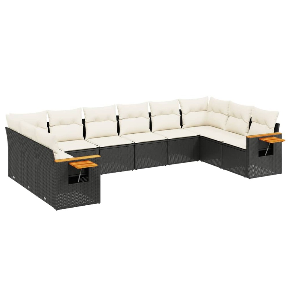 vidaXL Set canapele de grădină cu perne, 10 piese, negru, poliratan