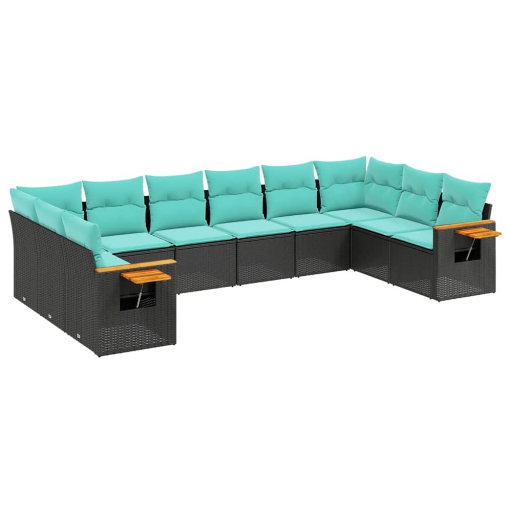 vidaXL Set canapele de grădină cu perne, 10 piese, negru, poliratan