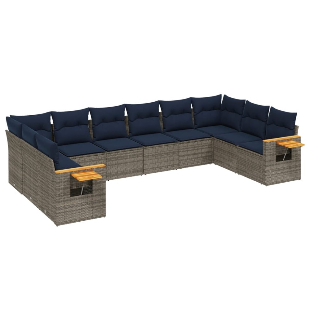 vidaXL Set canapele de grădină cu perne, 10 piese, gri, poliratan