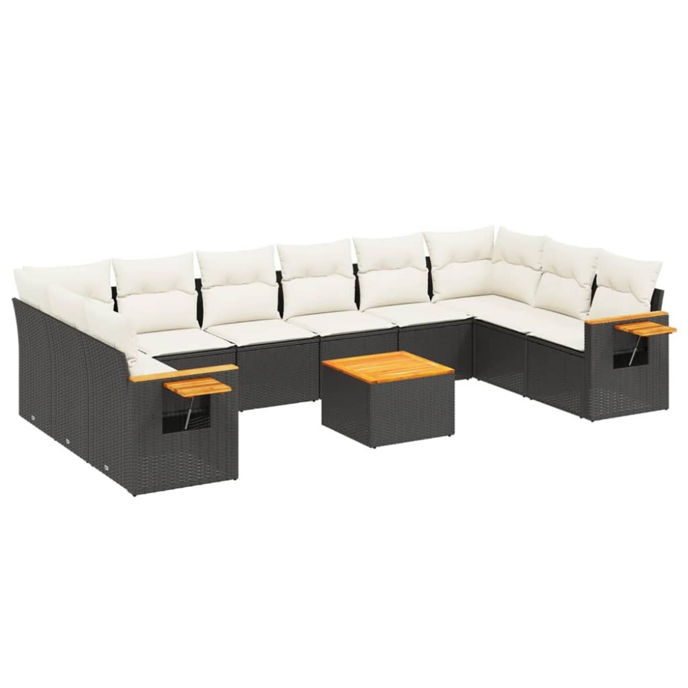 vidaXL Set canapele de grădină cu perne, 11 piese, negru, poliratan