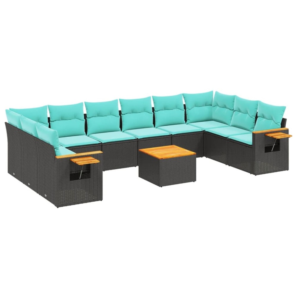 vidaXL Set canapele de grădină cu perne, 11 piese, negru, poliratan