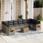 vidaXL Set canapele de grădină cu perne, 11 piese, gri, poliratan vidaXL Set canapele de grădină cu perne, 11 piese, gri, poliratan