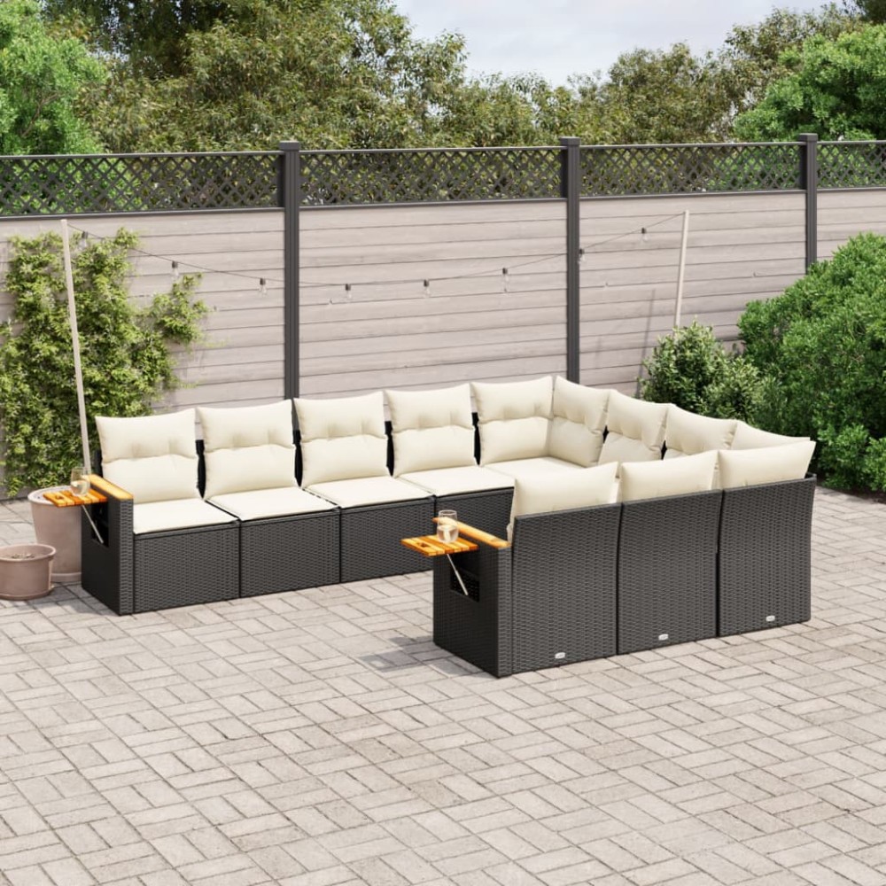 vidaXL Set canapele de grădină cu perne, 10 piese, negru, poliratan