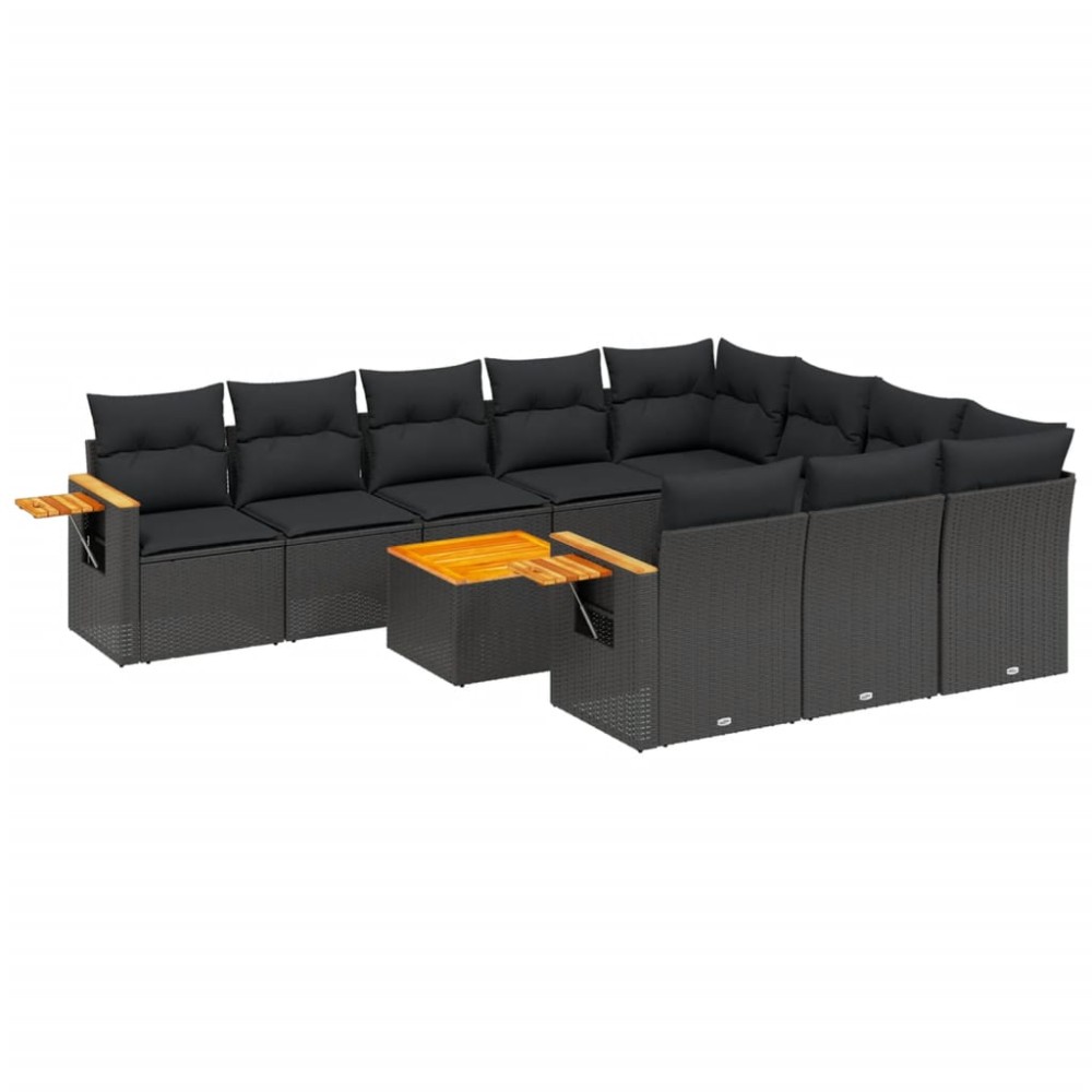 vidaXL Set canapele de grădină cu perne, 11 piese, negru, poliratan