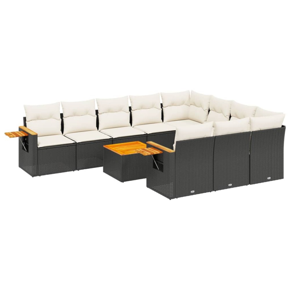 vidaXL Set canapele de grădină cu perne, 11 piese, negru, poliratan