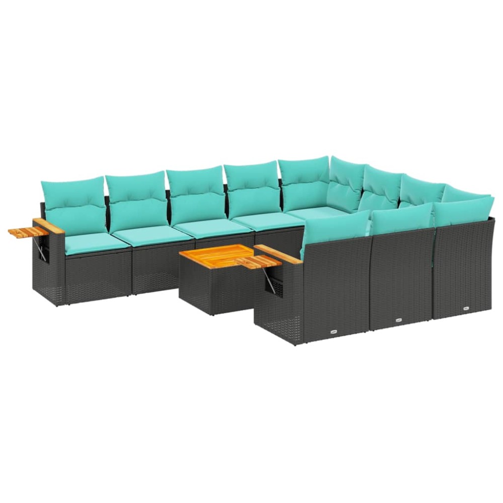 vidaXL Set canapele de grădină cu perne, 11 piese, negru, poliratan