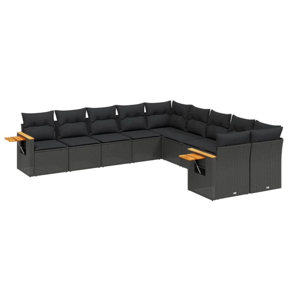 vidaXL Set canapele de grădină cu perne, 10 piese, negru, poliratan