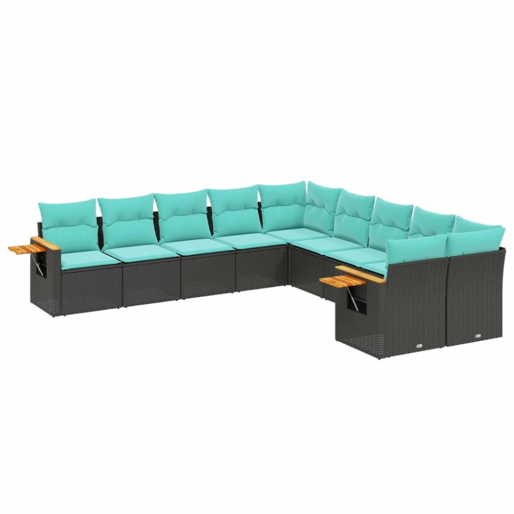 vidaXL Set canapele de grădină cu perne, 10 piese, negru, poliratan