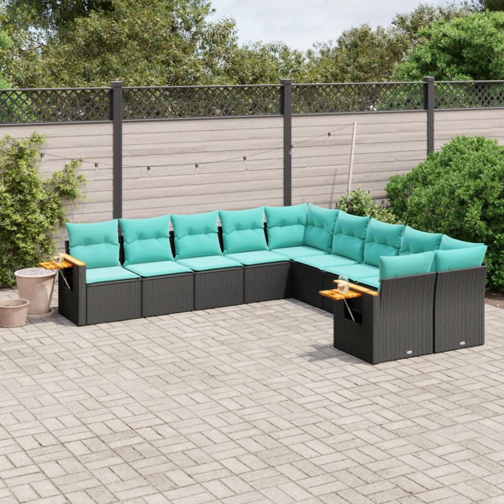 vidaXL Set canapele de grădină cu perne, 10 piese, negru, poliratan