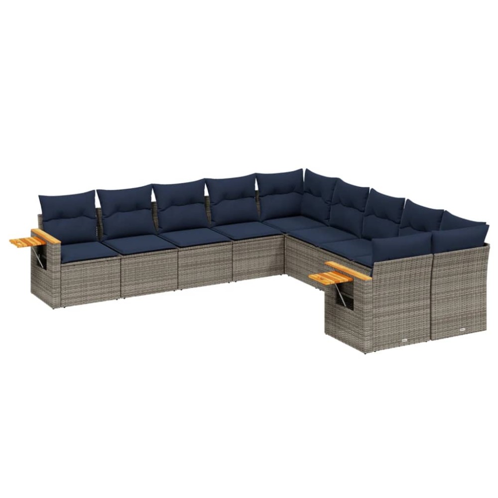 vidaXL Set canapele de grădină cu perne, 10 piese, gri, poliratan