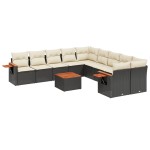 vidaXL Set canapele de grădină cu perne, 11 piese, negru, poliratan