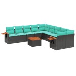 vidaXL Set canapele de grădină cu perne, 11 piese, negru, poliratan