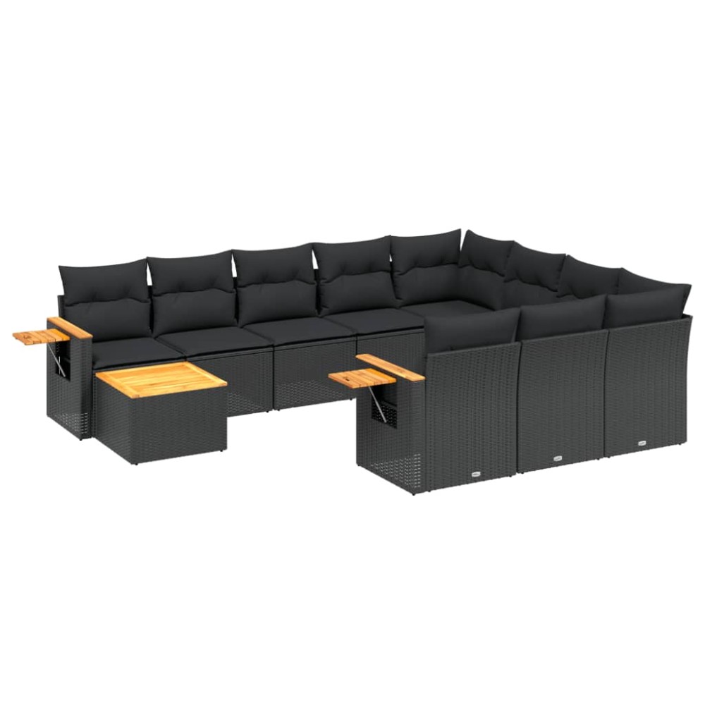 vidaXL Set canapele de grădină cu perne, 11 piese, negru, poliratan