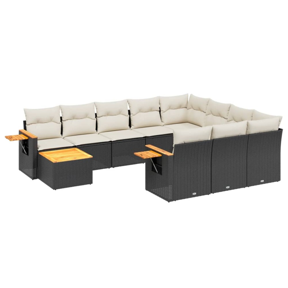 vidaXL Set canapele de grădină cu perne, 11 piese, negru, poliratan