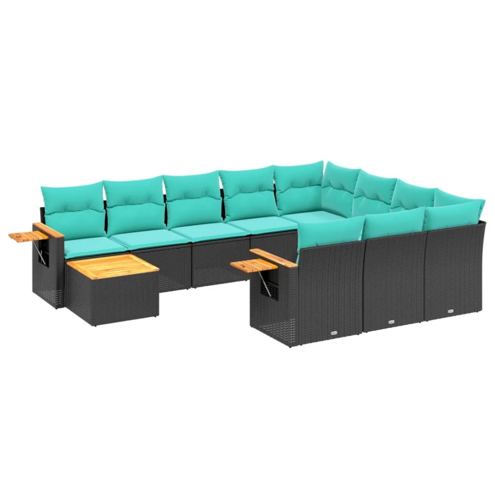 vidaXL Set canapele de grădină cu perne, 11 piese, negru, poliratan