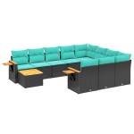vidaXL Set canapele de grădină cu perne, 11 piese, negru, poliratan