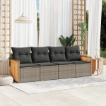 vidaXL Set canapea de grădină cu perne, 4 piese, gri, poliratan vidaXL Set canapea de grădină cu perne, 4 piese, gri, poliratan