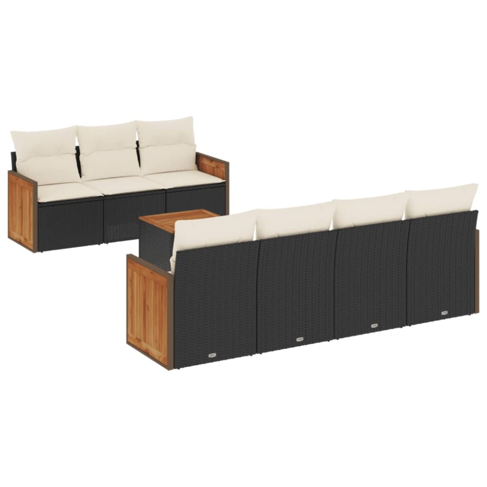 vidaXL Set mobilier de grădină cu perne, 8 piese, negru, poliratan