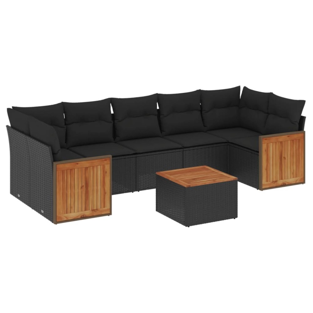 vidaXL Set mobilier de grădină cu perne, 8 piese, negru, poliratan
